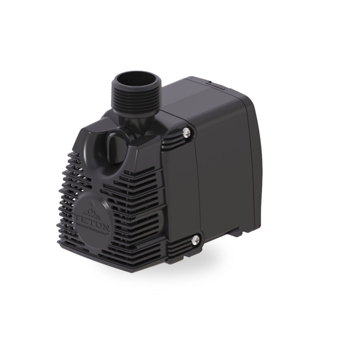 Black pump with 'Teton' branding on a white background