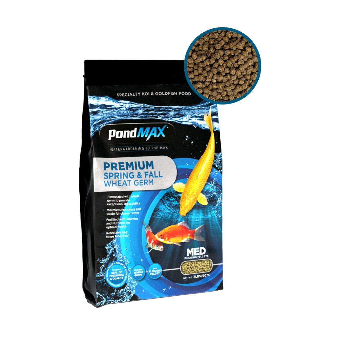 PondMax premium fish food package with a close-up of the pellets on a white background