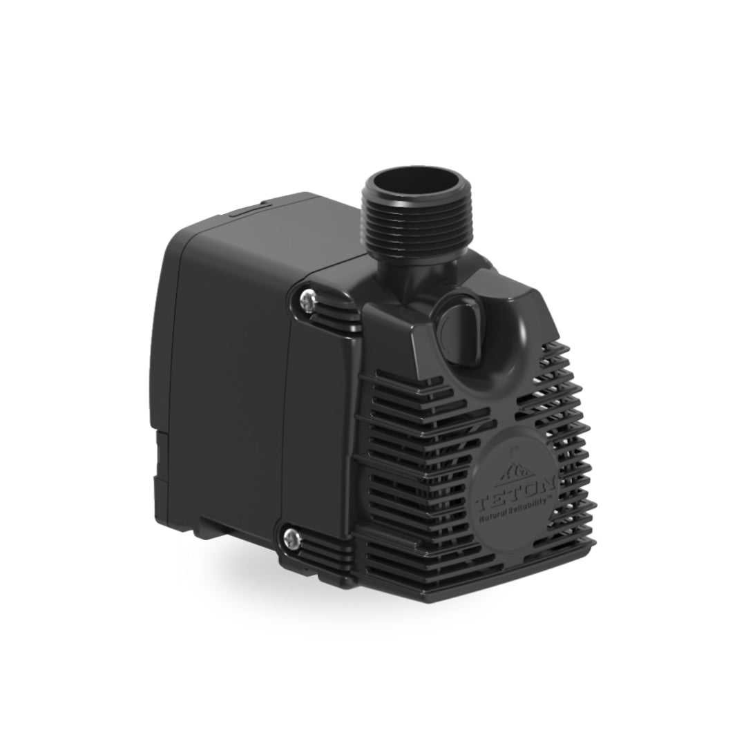 Black pump with visible Teton brand name on a white background