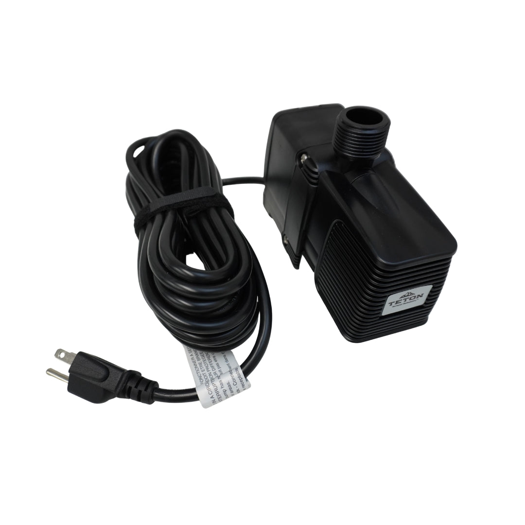 Black water pump with power cord on a white background